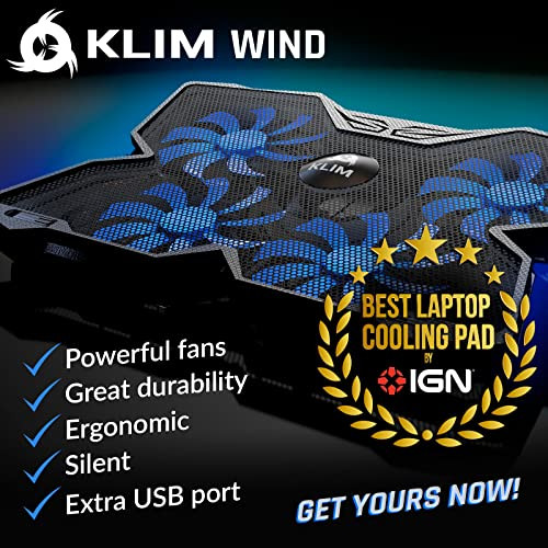 KLIM Wind Laptop Cooling Pad - More Than 500 000 Units Sold - New Version - The Most Powerful Rapid Action Cooling Fan - Laptop Stand with 4 Cooling