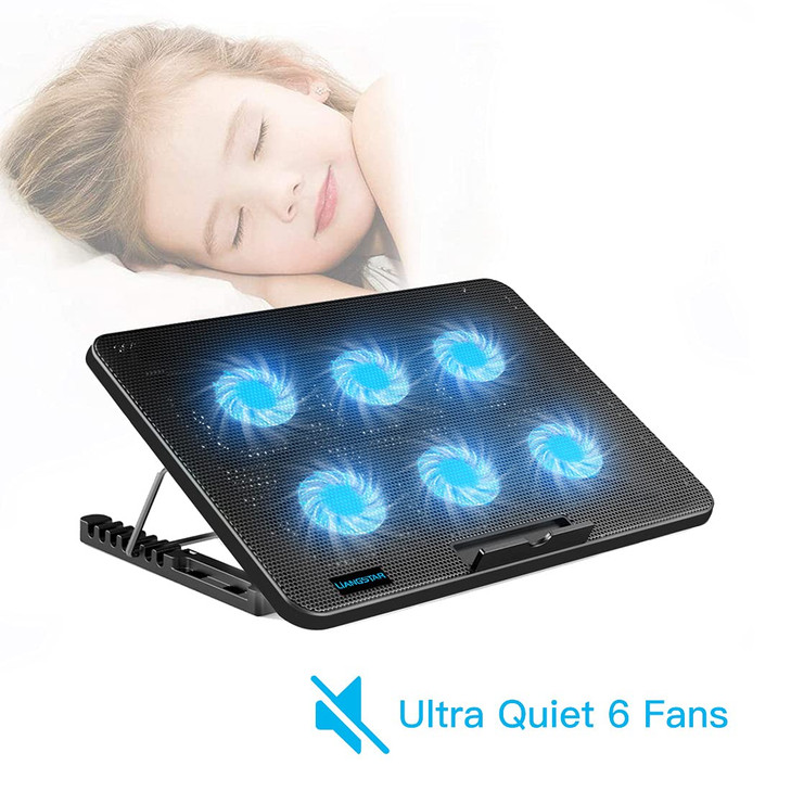 LIANGSTAR Laptop Cooling Pad, Laptop Cooler with 6 Quiet Fans for 12-17 Inch Notebook Gaming Fan Stable Stand, 7 Height & Wind Speed Adjustable, 2 US