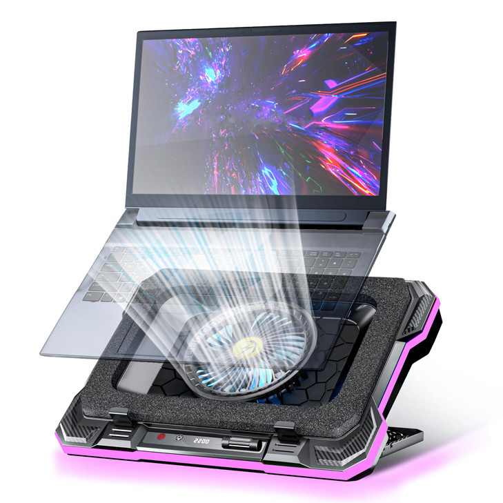 AICHESON Gaming Laptop Cooling Pad with Powerful Cooler Fans, RGB Lighting and Phone Holder for 15-19 inch Laptops and PC Computers