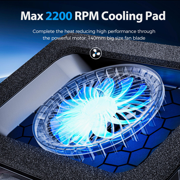 AICHESON Gaming Laptop Cooling Pad with Powerful Cooler Fans, RGB Lighting and Phone Holder for 15-19 inch Laptops and PC Computers