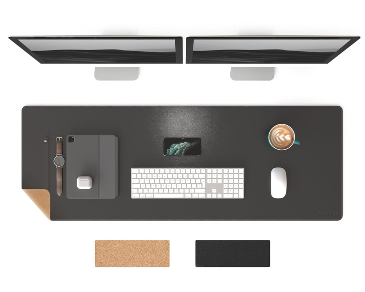 RENMTURE Dual-Sided Mouse Pad, Natural Cork & PU Leather Large Desk Pad for Office and Home Work, Desk Protector Non-Slip, Waterproof, Easy Clean (Bl