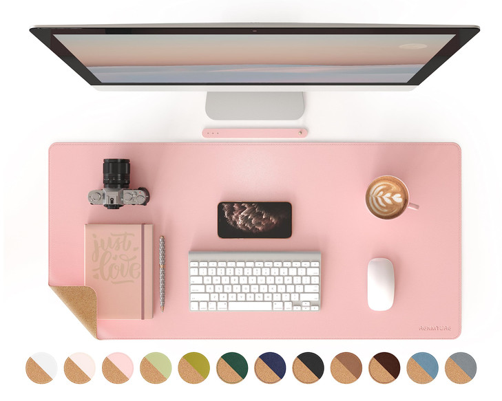 RENMTURE Dual-Sided Mouse Pad, Natural Cork & PU Leather Large Desk Pad for Office and Home Work, Desk Protector Non-Slip, Waterproof, Easy Clean (Pi