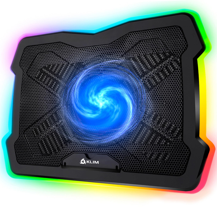 KLIM Ultimate - RGB Laptop Cooling Pad with LED Rim - New - Gaming Laptop Cooler - USB Powered Fan - Very Stable and Silent Laptop Stand - Compatible