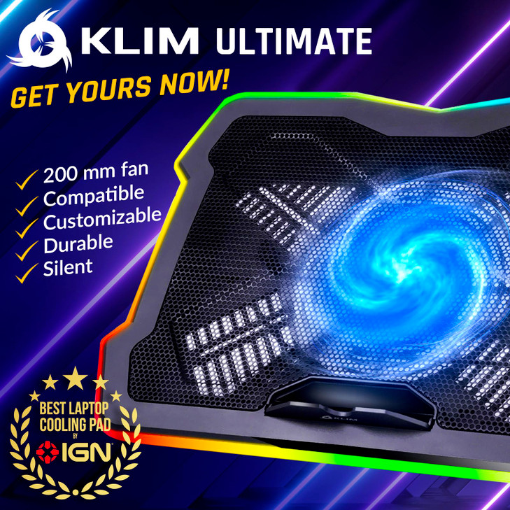 KLIM Ultimate - RGB Laptop Cooling Pad with LED Rim - New - Gaming Laptop Cooler - USB Powered Fan - Very Stable and Silent Laptop Stand - Compatible