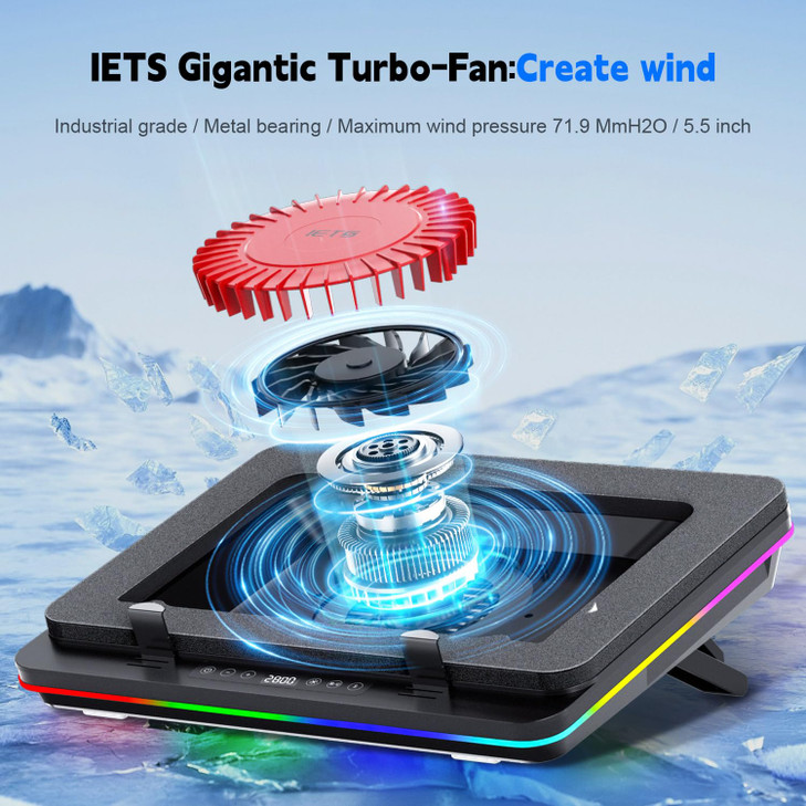 IETS GT600 RGB Laptop Cooling Pad Equipped with Gigantic Turbo-Fan?5.5inch Diameter?,Sealed Foam for Rapid Cooling Gaming Laptop,14.1-19.3 inch Lapto