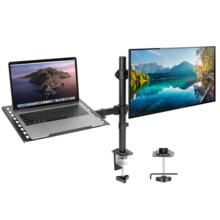 Mount-It! Laptop Desk Mount with Monitor Arm, Dual Laptop and Monitor Stand, Fully Adjustable, VESA Compatible, Ventilated Tray, Fits 13-32" Screens