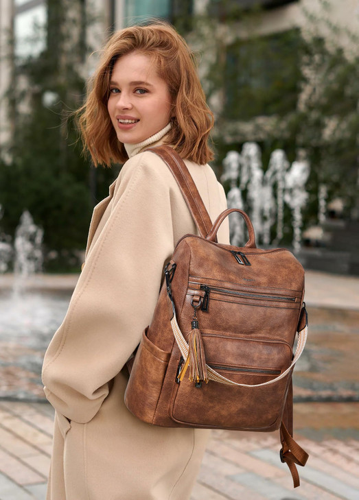 Shrrie 15.6 inch Laptop Backpack for Women,Large Leather Backpack Purse,Travel,Carry on,Water Resistant Casual Laptop Backpacks,College Backpack,Work