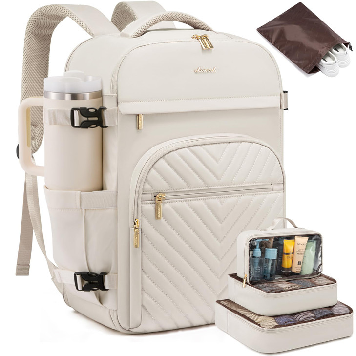 LOVEVOOK Large Travel Backpack for Women, 50L Carry on Backpack for Airplanes, TSA Personal Item Travel Bag for Women fits 18" Laptop, Waterproof Car