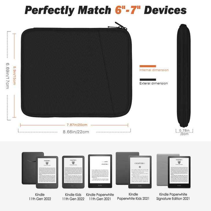 MoKo 6-7" Kindle Sleeve Bag for 7" Kindle Colorsoft Signature Edition, All-New 6" Kind 11th/10th Gen, 6.8" Kind Paperwhite 11th/10th, Fire 7 2022, Ko