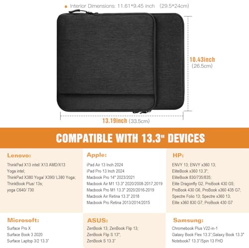 TiMOVO 13.3-14 Inch Laptop Sleeve Carrying Bag with Pockets for iPad Air 13 Inch 2024,iPad Pro 13 Inch 2024,MacBook Air 2022-2018,MacBook Pro M2/M2/M