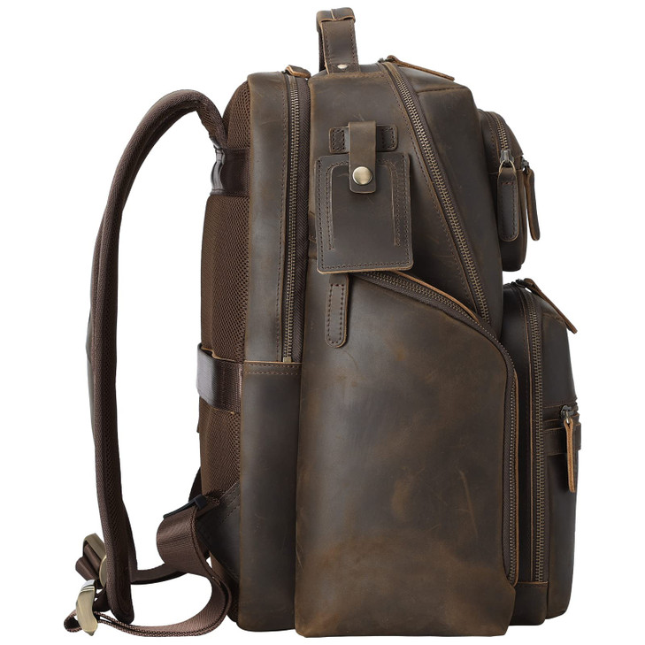 TIDING Men's Vintage Leather 15.6" Laptop Backpack Multi Pockets Travel Rucksack Business Overnight Daypack