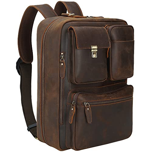 TIDING Men's Leather Convertible Backpack 15.6 Inch Laptop Briefcase Messenger Bag Work Business Travel Rucksack