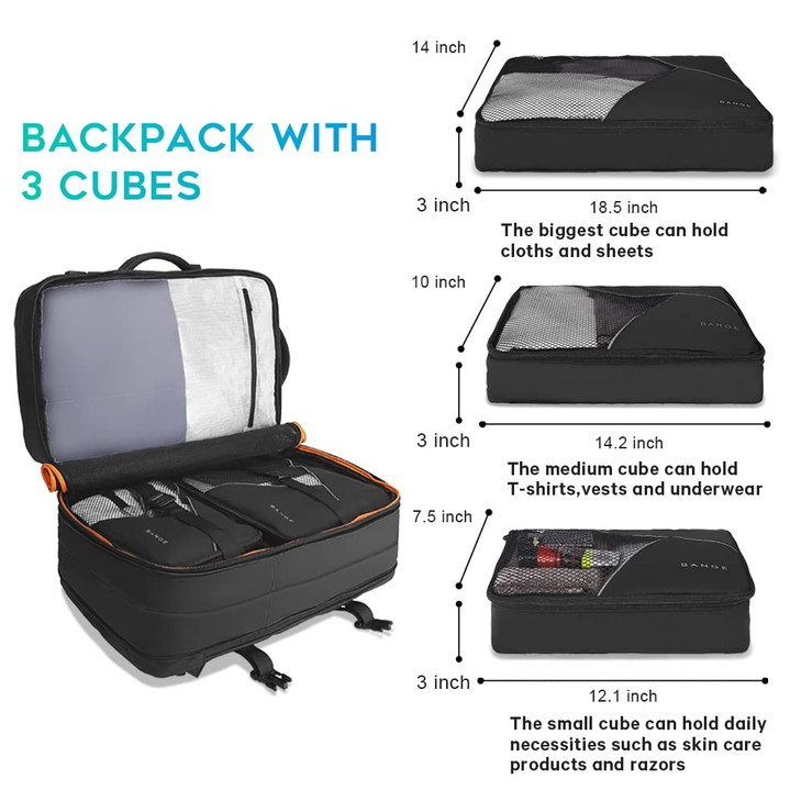 BANGE 45L Carry On Backpack, Weekender Travel Backpacks, 17.3 inch Laptop Back Pack Business Expandable Bag for Men and Women (Blake45L?with3cubes)