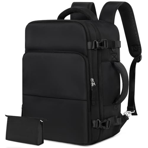 Rinlist Men Women Unisex Black Rectangular Modern Sports Travel Backpack Daypack 15.6 Inch Laptop Backpack Carry On Airplane Weekender Bag 35L 5 Comp
