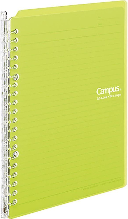 Kokuyo Campus Smart Ring Binder, A5 Yellow Green Refillable Binder Notebook 20 Holes with 10 Extra Loose-Leaf Paper, Up to 25 Filler Papers for Work