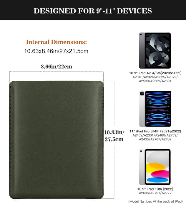 MoKo 9-11 Inch Tablet Sleeve, PU Leather Briefcase Slim Stylish Case Fits New 11-inch iPad Pro M4/Air M2 2024, Air 5/4th 10.9, 10th Gen 10.9, 9/8. Ge
