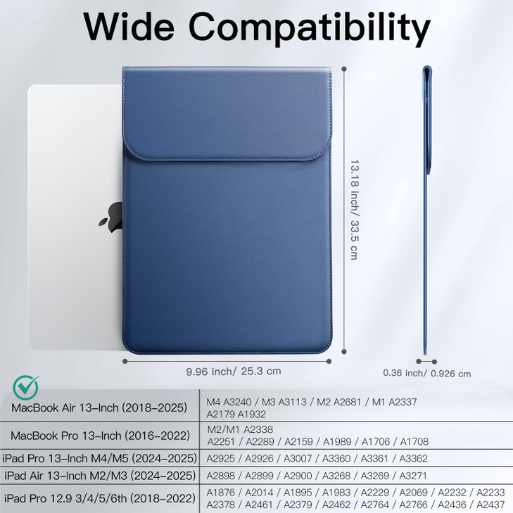 JETech Slim Laptop Sleeve for MacBook Air 13-Inch (M4/M3/M2) 2022-2025, MacBook Pro 13-Inch (M2/M1) 2016-2022, PU Leather Case (Navy)