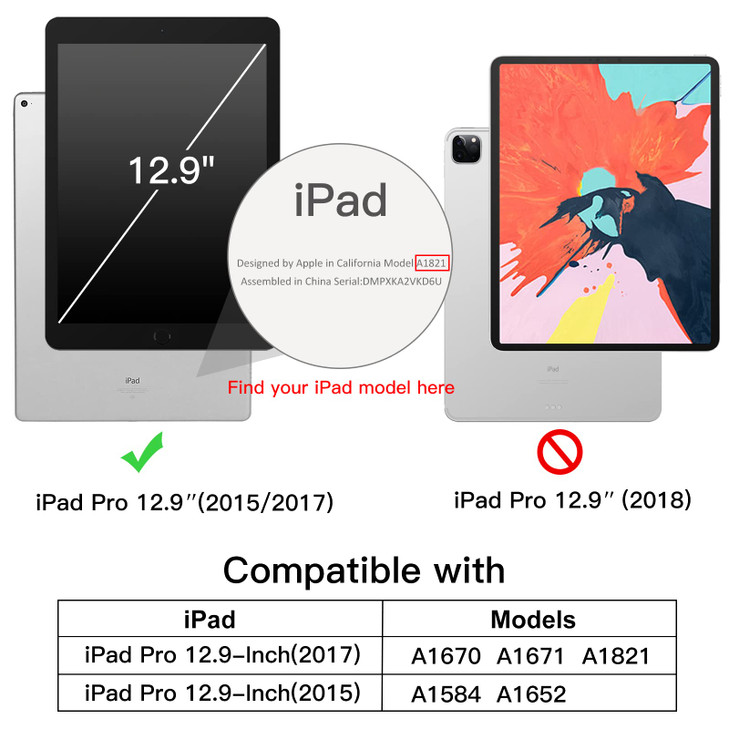 JETech Case for iPad Pro 12.9 Inch (2015/2017 Model, 1st/2nd Generation) with Pencil Holder, Slim Tablet Cover with Soft TPU Back, Auto Wake/Sleep (B
