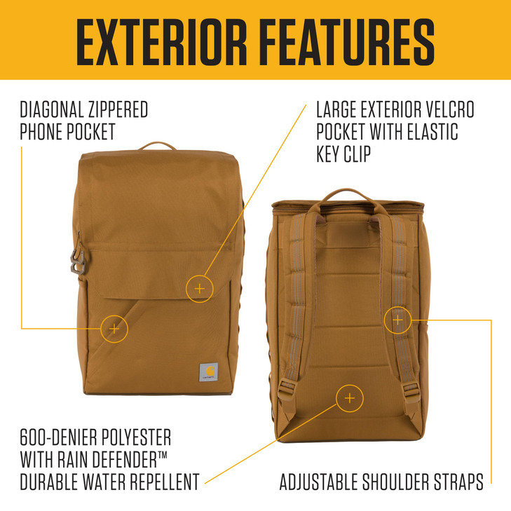 Carhartt 21L Top-Load Backpack, Durable Water Resistant Coated Canvas Base W/ 17" Laptop Sleeve, Carhartt Brown