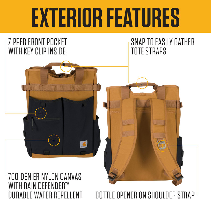 Carhartt 28L Nylon Cinch-Top Convertible Tote Backpack, Durable Pack with Laptop Sleeve, Carhartt Brown