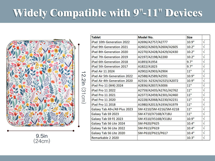 TiMOVO 9-11" Tablet Sleeve Bag for iPad 11-inch A16 2025, iPad 10.9"/10.2"| Air 11 Inch/5th/4th Gen. 10.9", Galaxy Tab A9+/A11Plus 11", Protective Ba