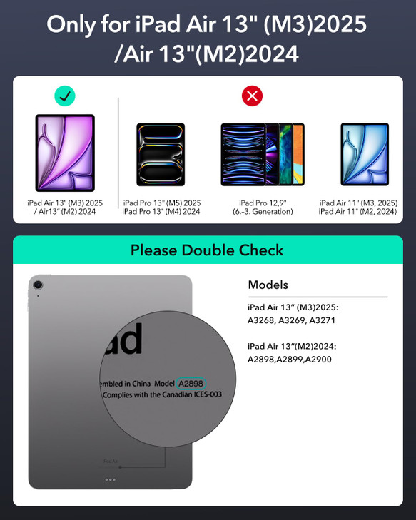 ESR iPad Air 13 Inch Case Keyboard (M3/M2, 2025/2024), Easy-Set Magnetic Stand, Portrait/Landscape Mode, Removable Case with Multi-Touch Trackpad, Re