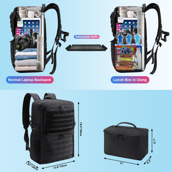 BERTASCHE Lunch Backpack, Laptop Backpack 17 inch for Work w/Insulated Cooler Lunch box for Men Women, Casual Daypack for Travel Commuter Picnic Coll