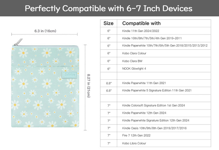 Dadanism 6-7" Sleeve Case for 7" Kindle Colorsoft Signature Edition and All-New Kindle Paperwhite, Protective Sleeve Cover Pouch Bag Carrying Case fo