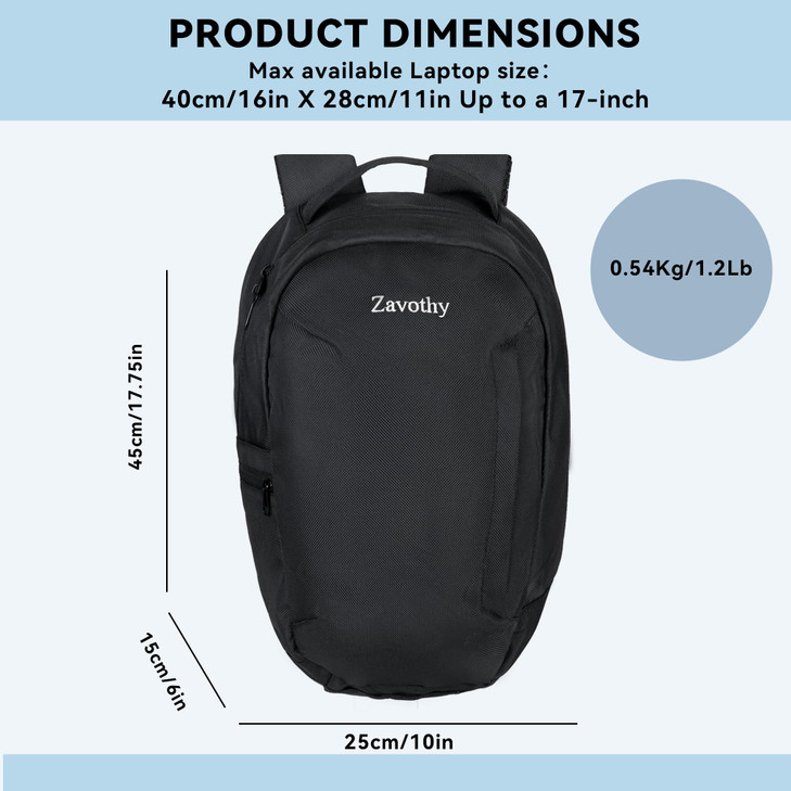Zavothy Lightweight School Bag with Laptop Compartment, 15.6 inch Business Computer Backpack, Water-Resistant Small Daypack for Women and Men - Black