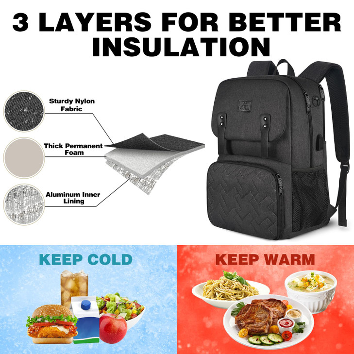 MATEIN Lunch Backpack for Men, Insulated Work Backpack with Lunch Compartment, Large Padded Laptop Bag Fits 15.6 Inch Computer, Water Resistant Busin