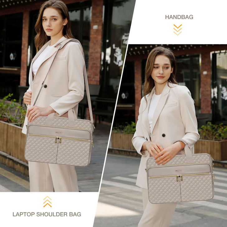 MOSISO 15-15.6 inch Laptop Bag, Briefcase for Women&Men, 16 inch Square Quilted Computer Messenger Bag Office Travel Business with 3 Pockets&Strap, T