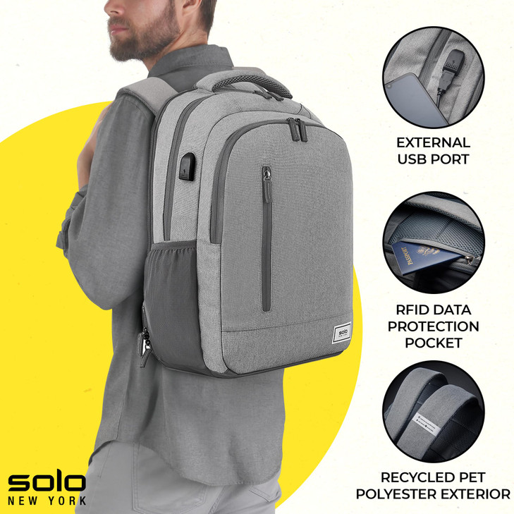 Solo New York Laptop Backpack for Women & Men -Carry On Bookbag for Travel & Work, Lightweight Bag, Side Mesh Pockets, Fits 15.6" Computer - Re:Defin
