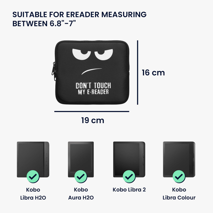 kwmobile Neoprene e-Reader Pouch Size 6,8-7" eReader - Universal eBook Sleeve Case with Zipper, Wrist Strap - White/Black