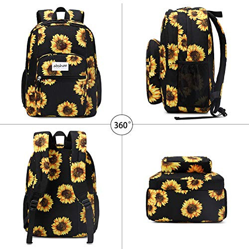 abshoo Classical Basic Womens Sunflower School Backpack For Teen Girls Water Resistant College Bookbag (Sunflower Black)
