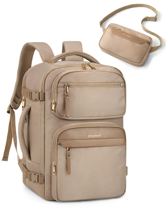 BAGSMART Womens Backpack Carry On Flight Approved, Travel Backpack for Women with Waist Bag,Traveling Lightweight Weekender Casual Daypack 17.3" Lapt
