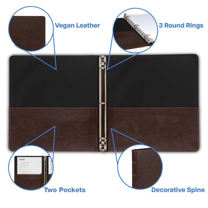 Samsill Vintage Leather Binder, 0.5 Inch Round Ring (Holds 100 Sheets), Letter Size 8.5x11 Documents, Professional Organizer Portfolio, No Zipper, Br