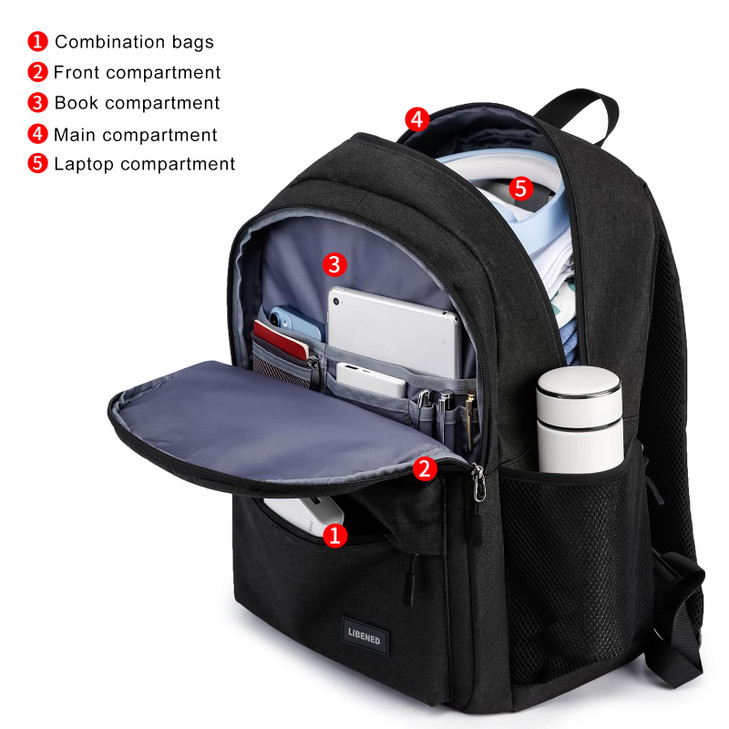 LIBENED School Backpack for Teens Boys, 15.6 Inch Laptop Backpack with USB Charging Port & Water Resistant Design, College High School Book Bag for S