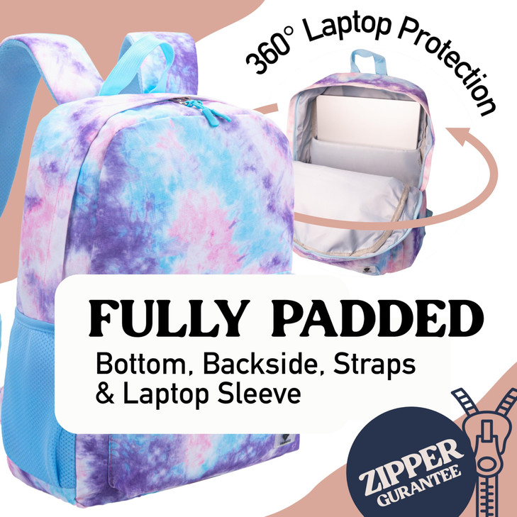Fenrici Tie Dye Backpack for Girls, Teens, Girls' Backpack for School, Kids' Bookbags with Padded Laptop Compartment, Tie Dye, Pink, Pastel, 17 Inch
