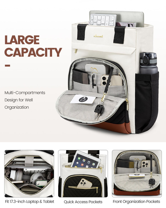 LOVEVOOK Laptop Backpack for Women, 17 Inch Work Laptop Bag Teacher Nurse Backpack, Wide Open Travel Backpack Purse Convertible Business Computer Tot