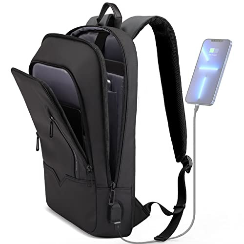 hk Backpack for Men Business Slim Backpack with USB Charger Computer Lightweight Anti-theft Travel Backpacks 15.6 inch Water Resistant Laptop Bag for