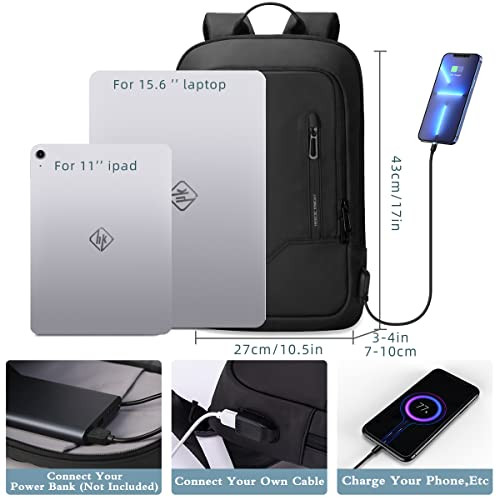 hk Backpack for Men Business Slim Backpack with USB Charger Computer Lightweight Anti-theft Travel Backpacks 15.6 inch Water Resistant Laptop Bag for