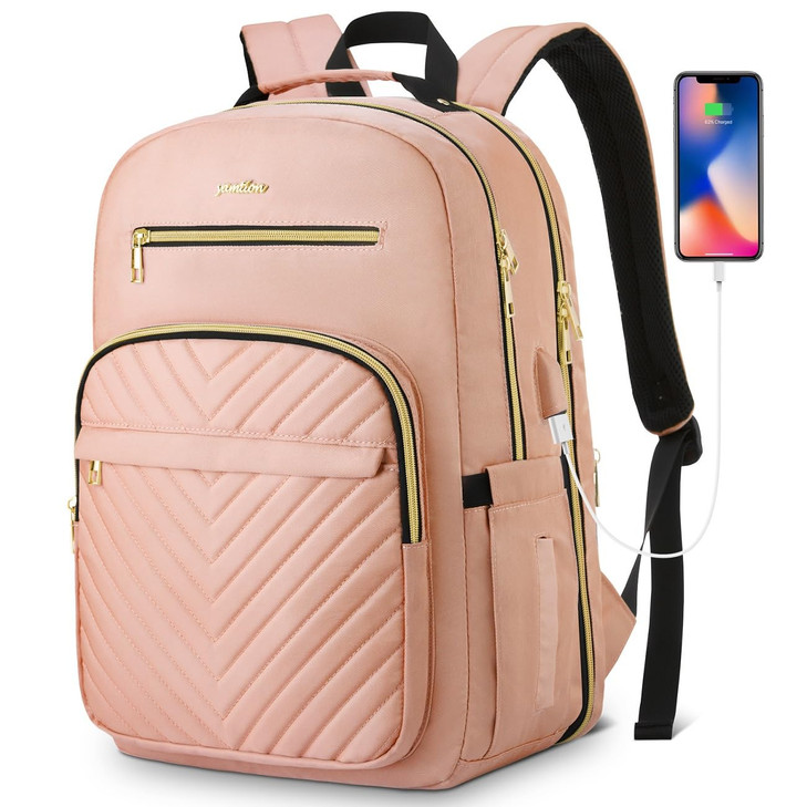 YAMTION 17.3 Inch Backpack Women,Laptop Backpack for Women USB Backpack for Business Work Office College,Pink