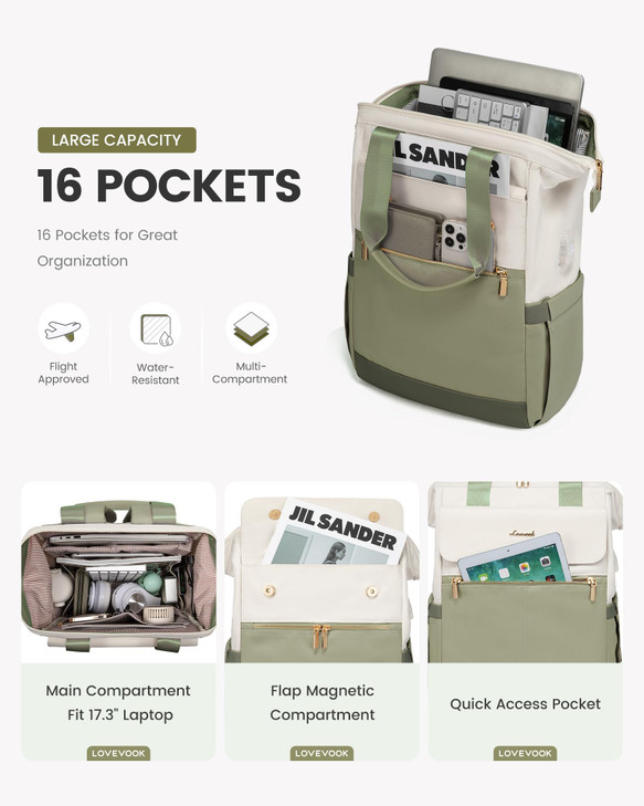 LOVEVOOK 17.3 Inch Laptop Backpack for Women, Large Capacity Travel Backpack with Organizer Bag,Waterproof Carry on Backpack Work Bag with USB Port,T