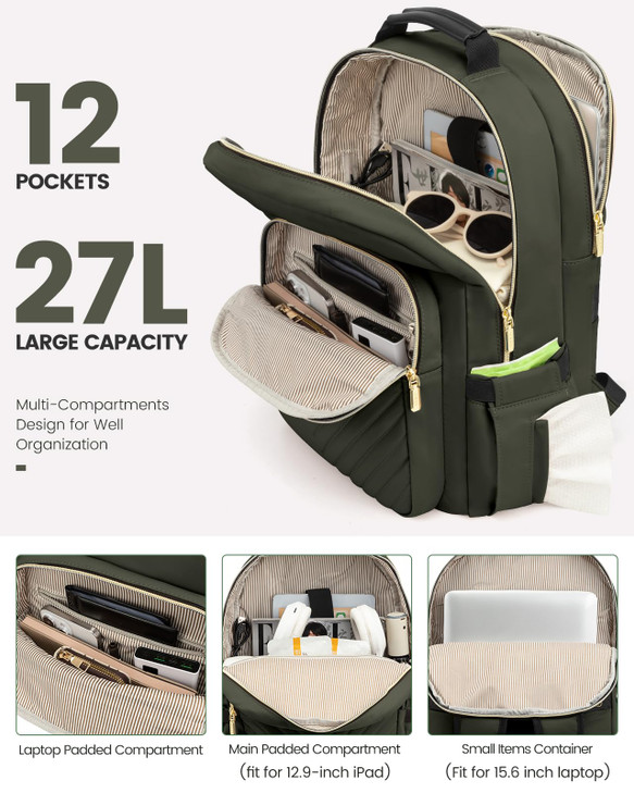 LOVEVOOK Laptop Backpack Purse for Women, Work Business Travel Computer Bags, College Nurse Backpack for Womens, Quilted Casual Daypack with USB Port