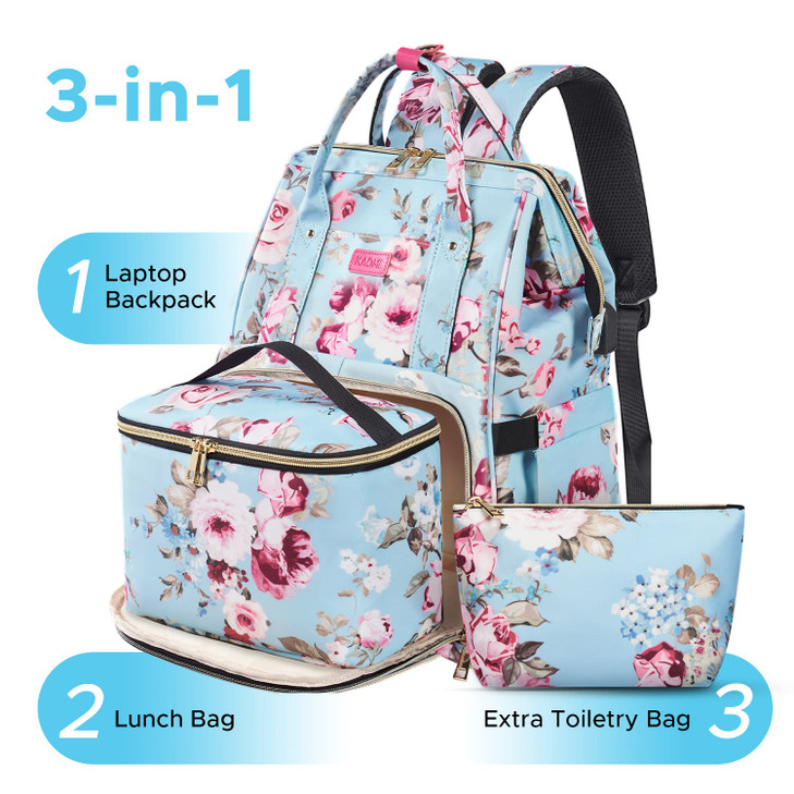 Kaome Lunch Backpack 15.6 Inch Laptop Backpack for Women with USB Port Nurse Gift Teacher Work Backpack Cooler Insulated Lunch Bag Waterproof Daypack