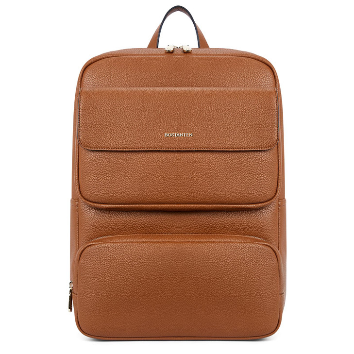 BOSTANTEN Leather Backpack for Women 15.6 inch Laptop Backpack Purse Casual Business Travel Computer Shoulder Bags with Trolley Sleeve Brown