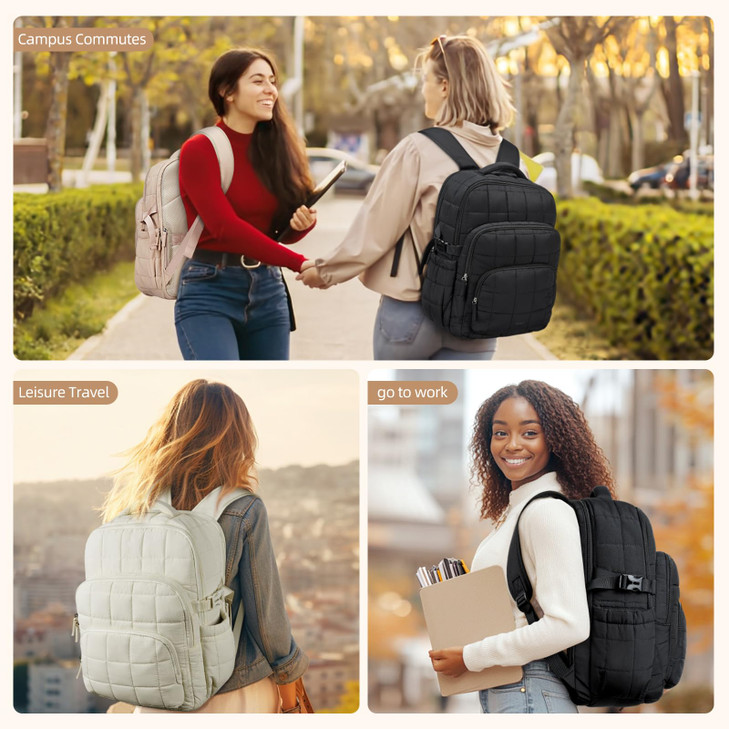 CLUCI 17.3 Inch Laptop Backpack for Women, Anti Theft Travel Backpack, Puffer Quilted Work Backpack, Water Resistant College Bookbag, Carry on backpa