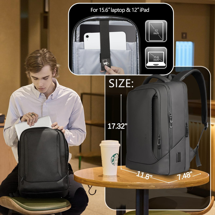 hk Laptop Backpack for Men with USB Charging Port Water-Resistant for 15.6 Inch Computer Bag Durable High-Tech Daypack Casual Backpack for Business W