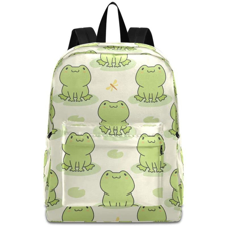 MNSRUU Student Backpack for School Cute Frog and Dragonfly Laptop Backpack Aesthetic School Bookbags Casual Daypack Backpack Fits 15.6 Inch Laptop