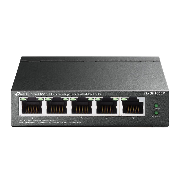 TP-Link TL-SF1005P | 5 Port Fast Ethernet PoE Switch | 4 PoE+ 10/100 Mbps Ports @67W | Desktop | Plug & Play | Sturdy Metal w/ Shielded Ports | Fanle